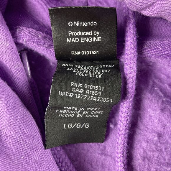 Mad Engine Super Mario Large  Hoodie Purple Mineral Wash Pullover - Picture 7 of 8